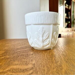 Vintage 1970s FTD Milk Glass Planter/Pot Oak Leaf Design